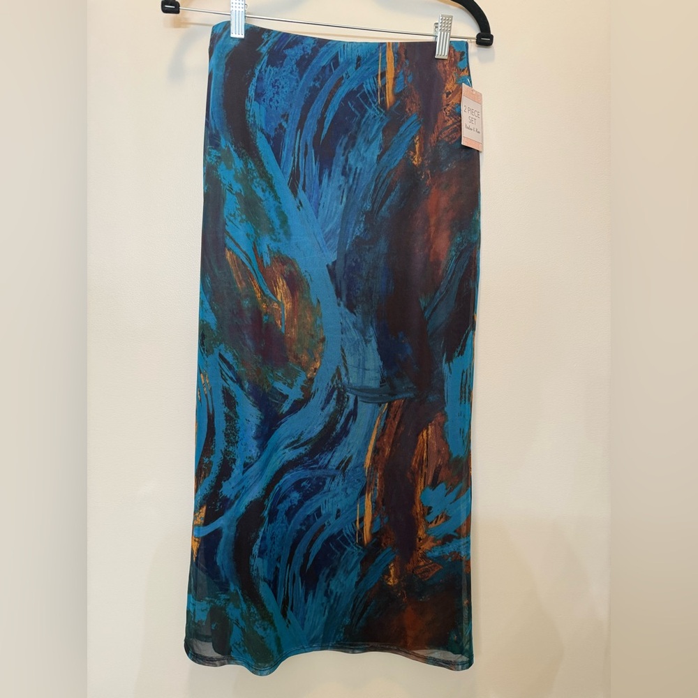 NWT Harlow‎ & Rose Two Piece Top and Skirt Set in Brown and Blue - Size M - Picture 11 of 12